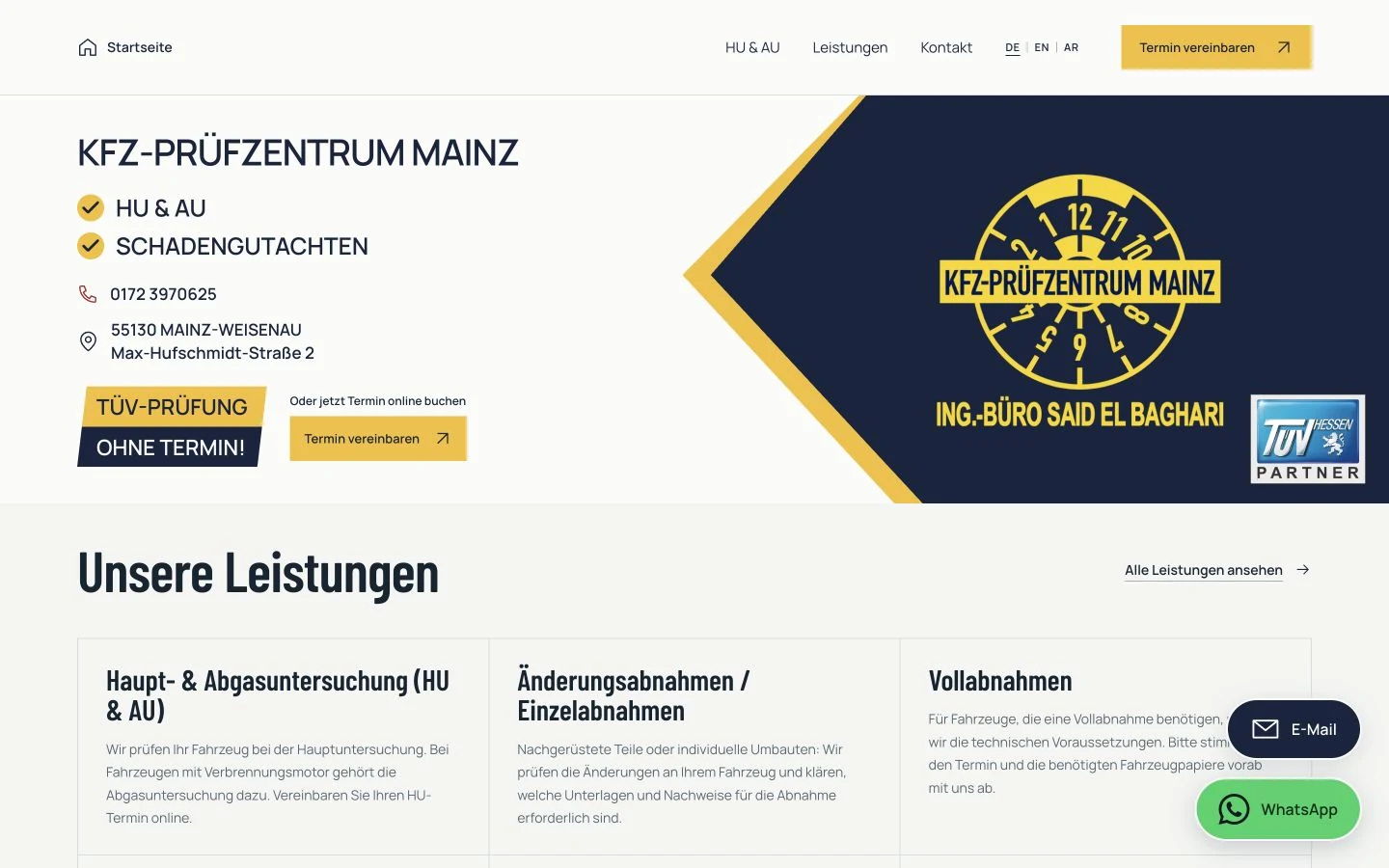 KFZ-Prüfzentrum Mainz website homepage
